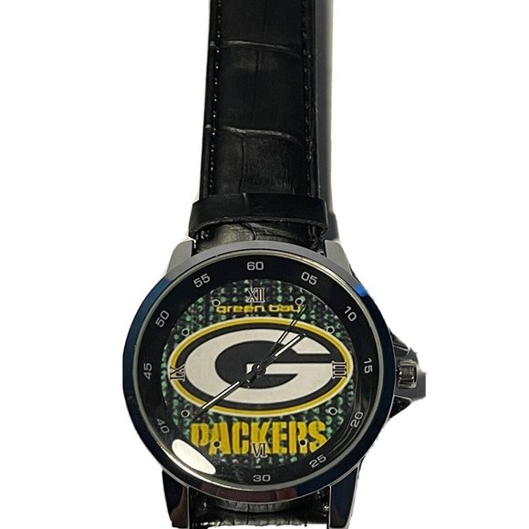 Green Bay Packers NFL Faux Leather Band Men's Wristwatch NEW - Picture 1 of 6